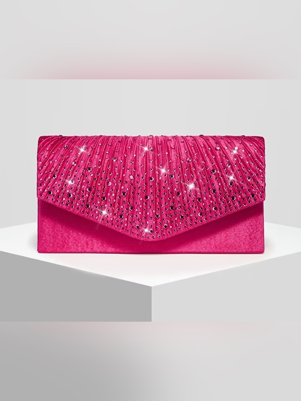 Fuchsia Crystal-Embellished Evening Clutch